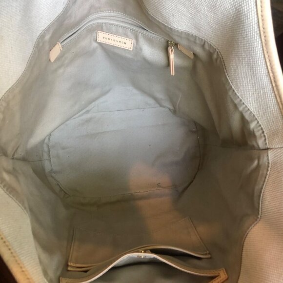 **SOLD**Tory Burch Summer Slouchy Hobo Natural / Juniper Berry Multi-Color Tote - Picture 10 of 14